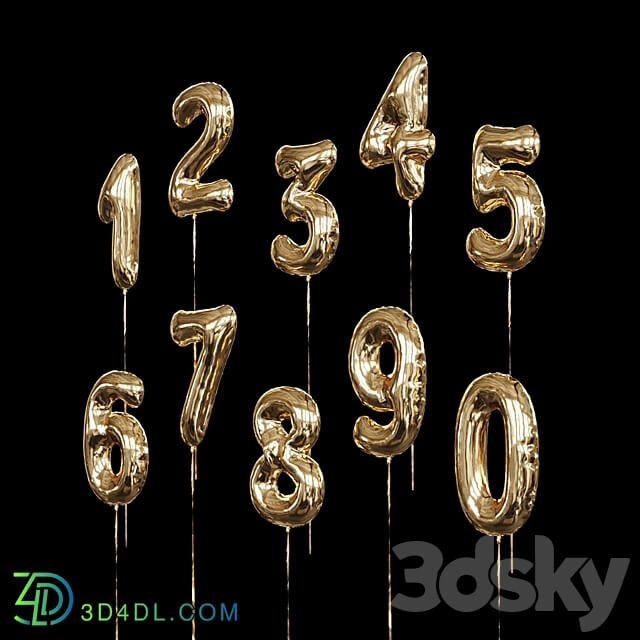 Inflatable foil balloons. Numbers. 3D Models 3DSKY