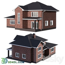 Two storey brick house with a pitched roof 3D Models 