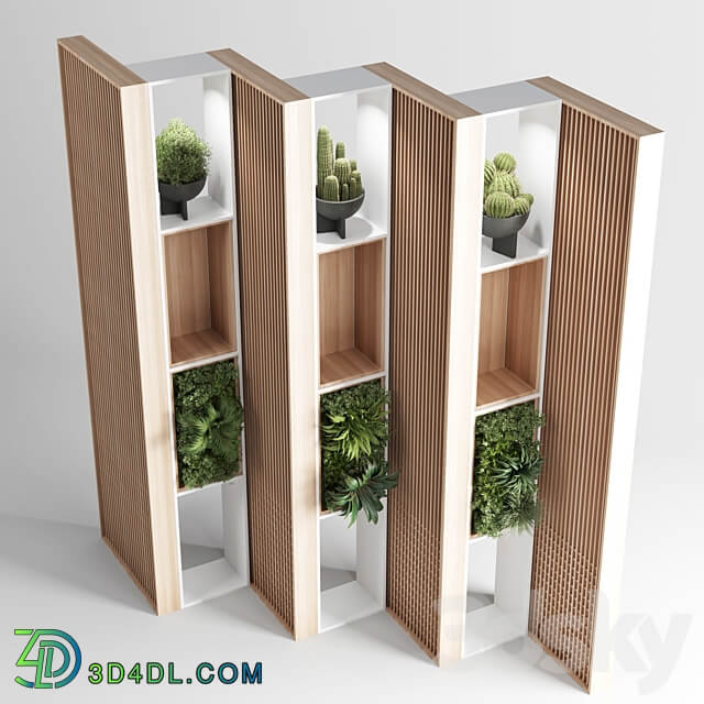 Wooden Partition With Plant 01 3D Models