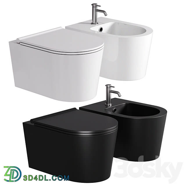 Saqu Trend compact hangtoilet randloos incl. toiletbril mat zwart 3D Models