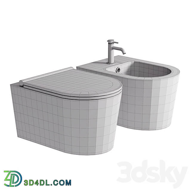 Saqu Trend compact hangtoilet randloos incl. toiletbril mat zwart 3D Models