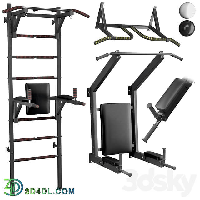 Set Swedish wall horizontal bar press folding bars and horizontal bar wall 3D Models