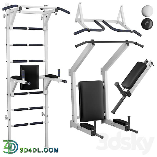 Set Swedish wall horizontal bar press folding bars and horizontal bar wall 3D Models