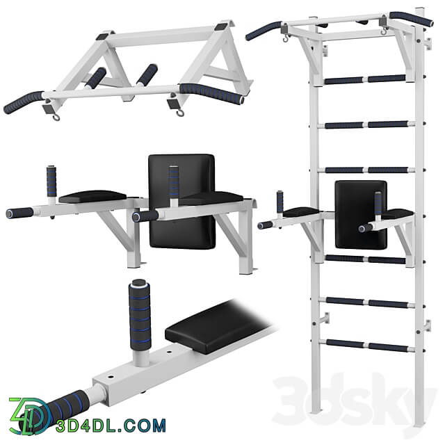 Set Swedish wall horizontal bar press folding bars and horizontal bar wall 3D Models