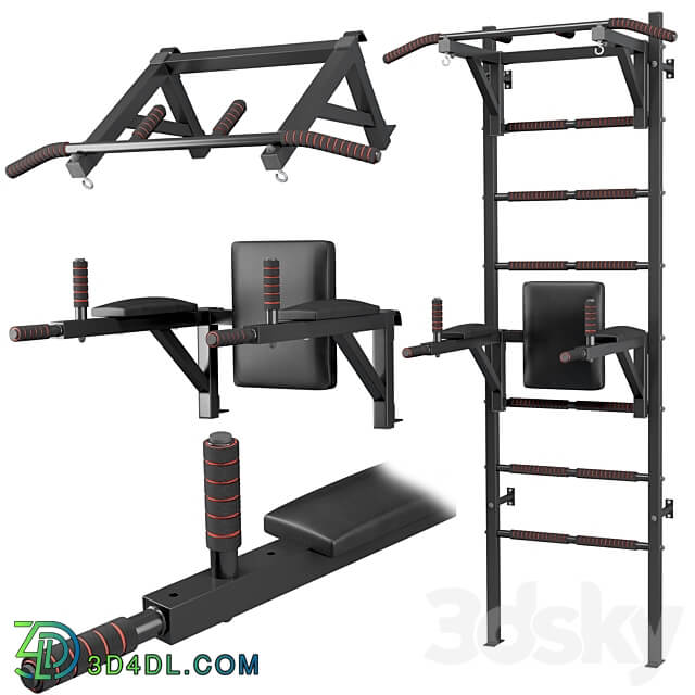 Set Swedish wall horizontal bar press folding bars and horizontal bar wall 3D Models