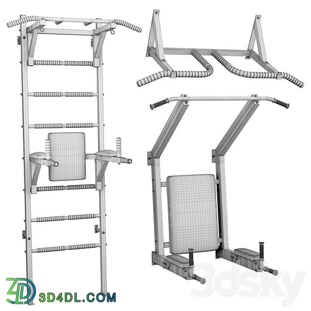 Set Swedish wall horizontal bar press folding bars and horizontal bar wall 3D Models