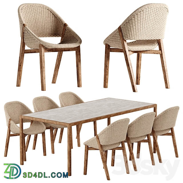 Tribu Elio chair Illum Teak table set Table Chair 3D Models