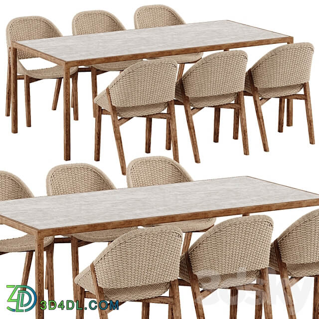 Tribu Elio chair Illum Teak table set Table Chair 3D Models