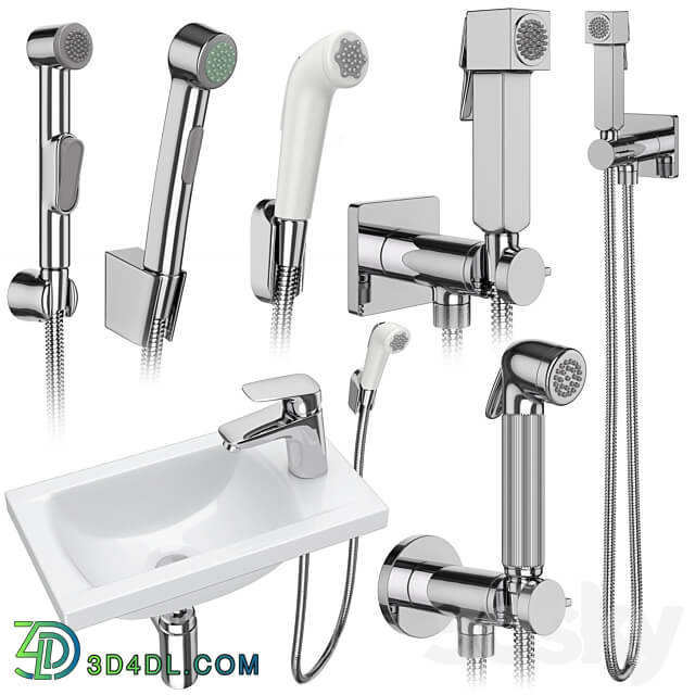 Hygienic shower Hansgrohe and Bossini set 158 3D Models