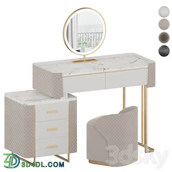Luxury Makeup Vanity Set with LED Lighted Mirror Side Cabinet and 5 Drawers Modern Sintered Stone Dressing Table with Stool for Bedroom 3D Models 
