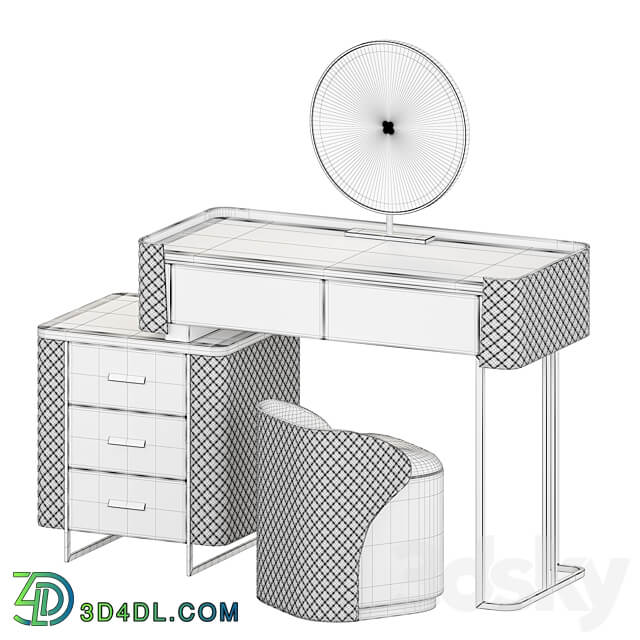Luxury Makeup Vanity Set with LED Lighted Mirror Side Cabinet and 5 Drawers Modern Sintered Stone Dressing Table with Stool for Bedroom 3D Models