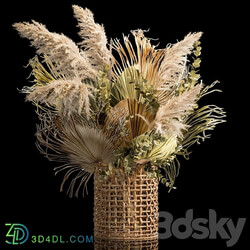 Bouquet 239. Pampas grass branches dry leaves wicker basket wedding decor wedding decoration solemn installation dried flower leaves palm eco design 3D Models 