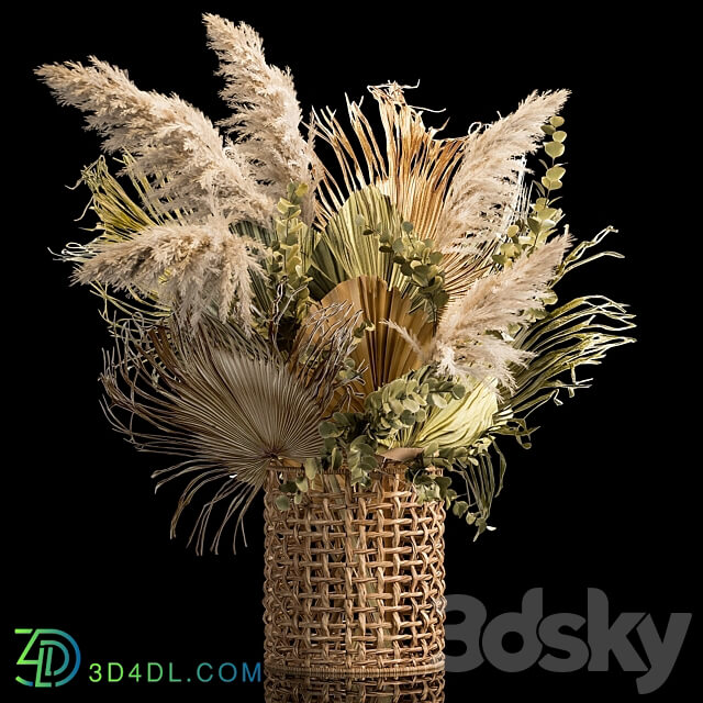 Bouquet 239. Pampas grass branches dry leaves wicker basket wedding decor wedding decoration solemn installation dried flower leaves palm eco design 3D Models