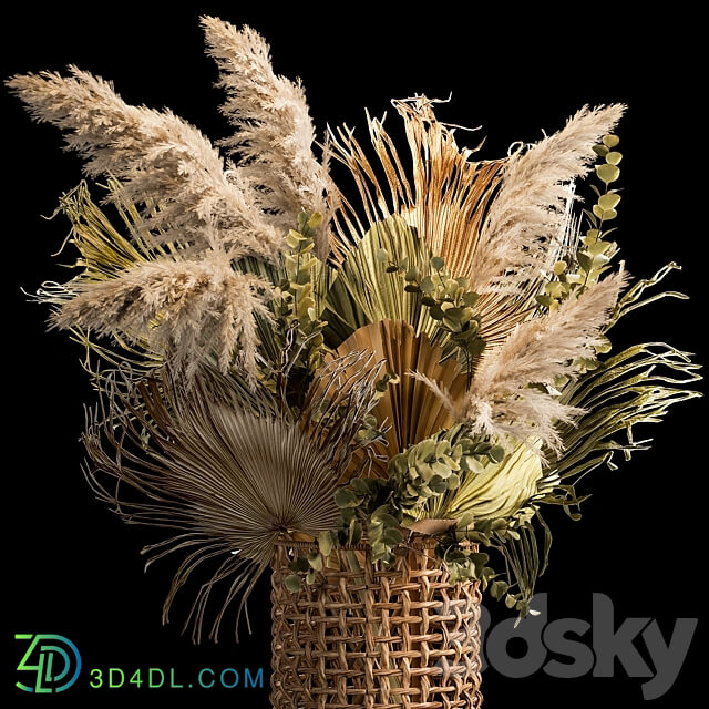 Bouquet 239. Pampas grass branches dry leaves wicker basket wedding decor wedding decoration solemn installation dried flower leaves palm eco design 3D Models