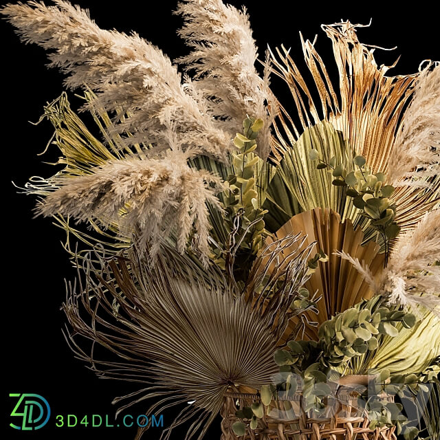 Bouquet 239. Pampas grass branches dry leaves wicker basket wedding decor wedding decoration solemn installation dried flower leaves palm eco design 3D Models