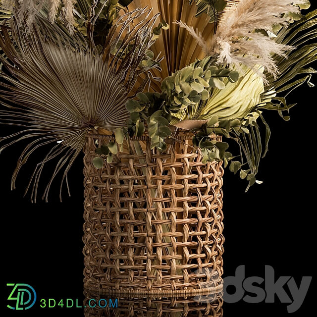 Bouquet 239. Pampas grass branches dry leaves wicker basket wedding decor wedding decoration solemn installation dried flower leaves palm eco design 3D Models