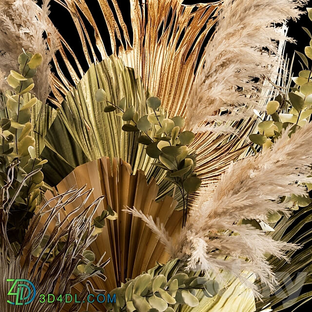 Bouquet 239. Pampas grass branches dry leaves wicker basket wedding decor wedding decoration solemn installation dried flower leaves palm eco design 3D Models