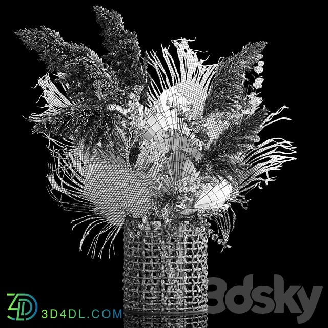 Bouquet 239. Pampas grass branches dry leaves wicker basket wedding decor wedding decoration solemn installation dried flower leaves palm eco design 3D Models