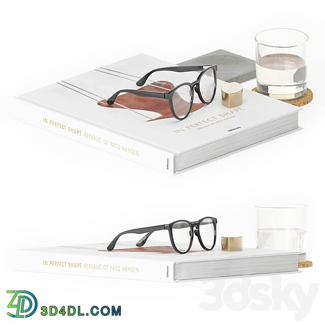 Decorative Set Glasses And Book 3D Models