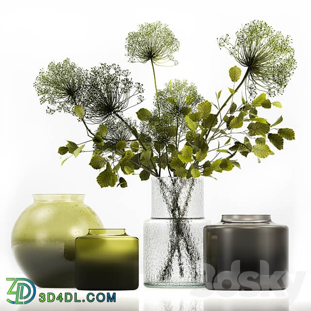 Bouquet 250. Green bouquet spring vase glass ikea hogweed branches eco design luxury decor leaves 3D Models