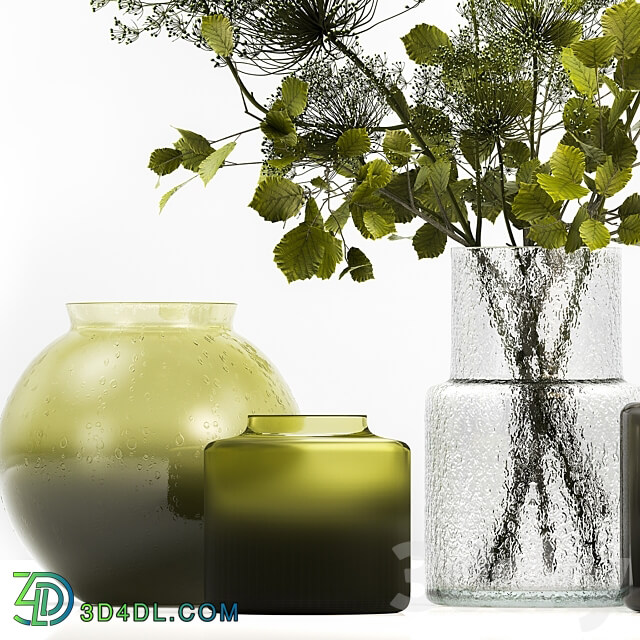 Bouquet 250. Green bouquet spring vase glass ikea hogweed branches eco design luxury decor leaves 3D Models