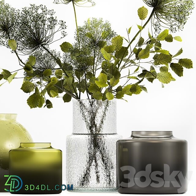 Bouquet 250. Green bouquet spring vase glass ikea hogweed branches eco design luxury decor leaves 3D Models