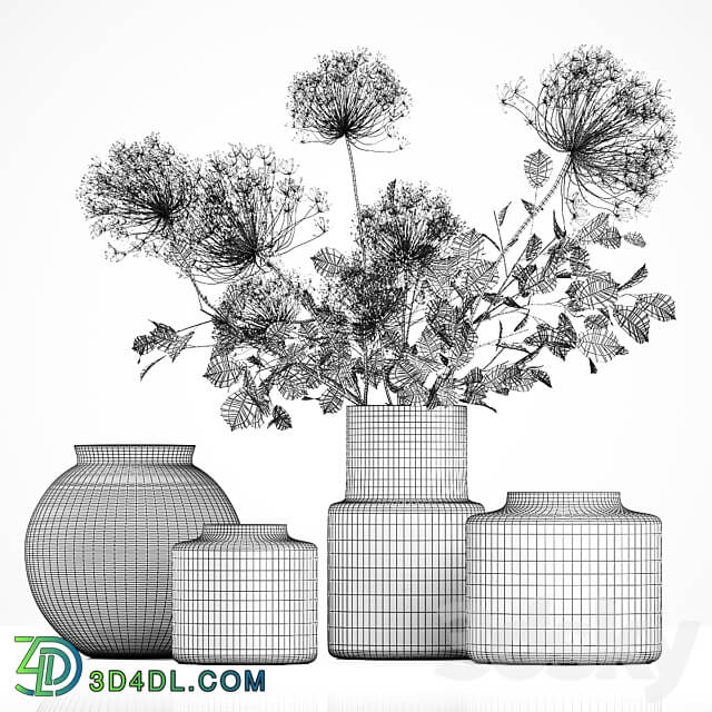 Bouquet 250. Green bouquet spring vase glass ikea hogweed branches eco design luxury decor leaves 3D Models