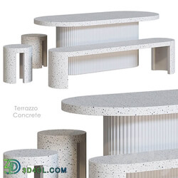 Terrazzo Concrete Table Stool Bench Table Chair 3D Models 