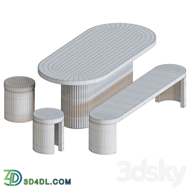 Terrazzo Concrete Table Stool Bench Table Chair 3D Models