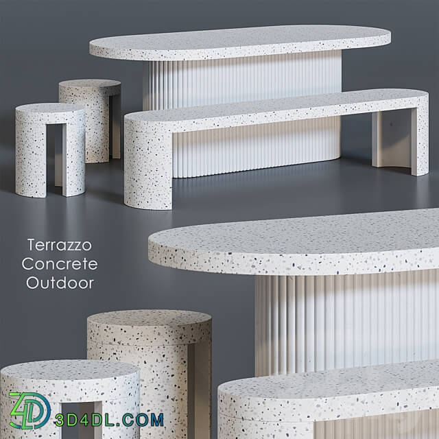 Terrazzo Concrete Table Stool Bench Table Chair 3D Models