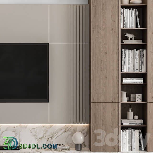 TV Wall Stone and Wood Set 49 3D Models