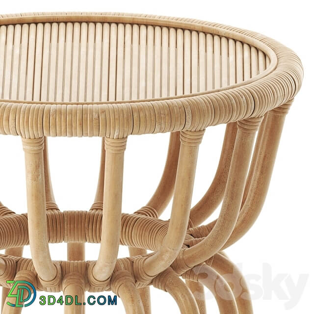 Kids Rattan Nightstand Table Chair 3D Models