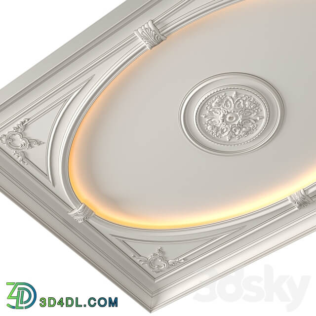 Coffered round illuminated ceiling in a classic style.Modern coffered illuminated ceiling 3D Models