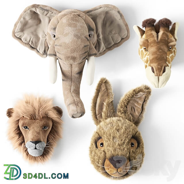 ANIMAL HEAD WALL BUSTS Elephant Giraffe Hare Lion Miscellaneous 3D Models