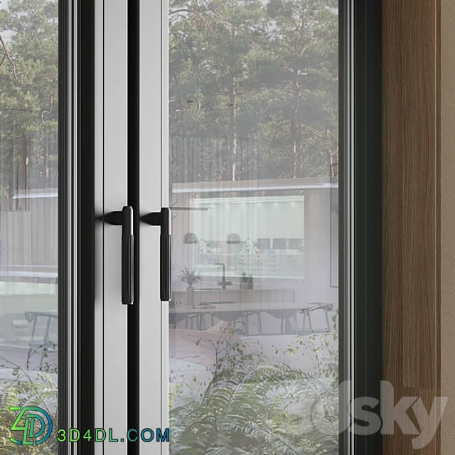 modern windows with Metal Blinds and wooden 3D Models