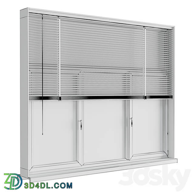 modern windows with Metal Blinds and wooden 3D Models
