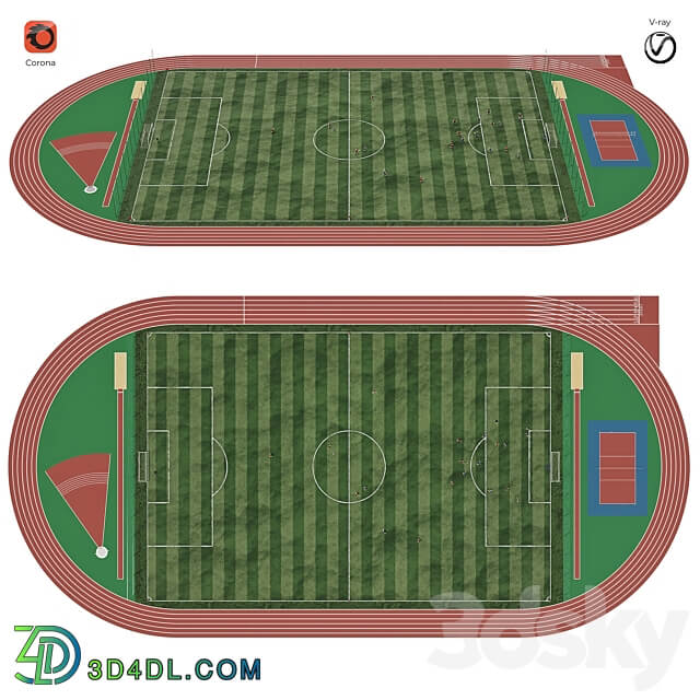 Football field with players 3D Models