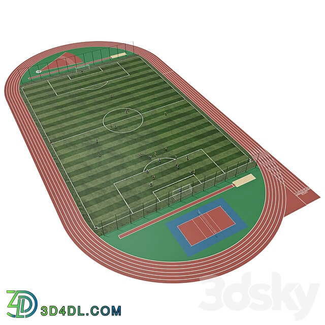 Football field with players 3D Models