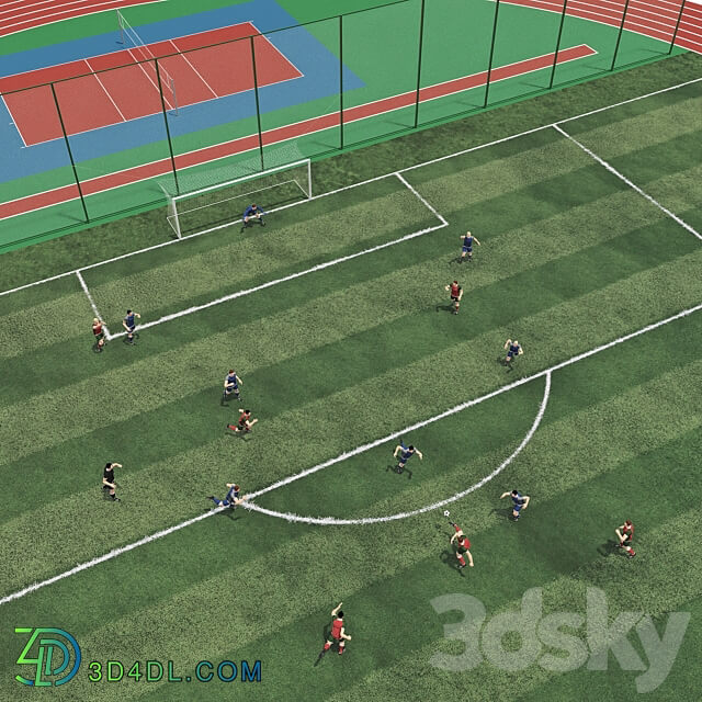 Football field with players 3D Models