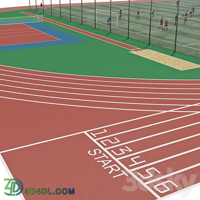 Football field with players 3D Models