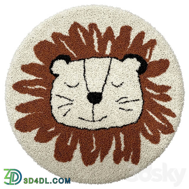 Children&#39;s round carpet with the image of a lion, Syma