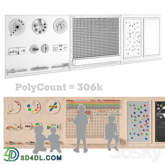 Interactive game board (busyboard) for a children&#39;s room