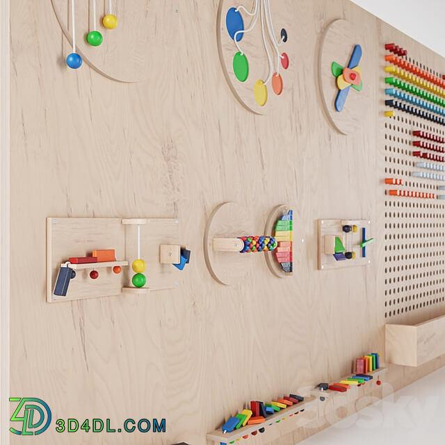 Interactive game board (busyboard) for a children&#39;s room