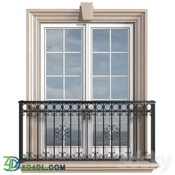 Classical front window with a French balcony.Classical Forged Fence. frame window 