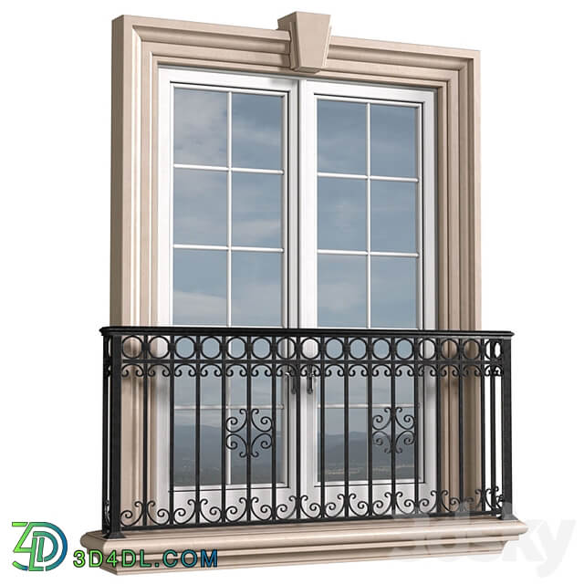 Classical front window with a French balcony.Classical Forged Fence. frame window