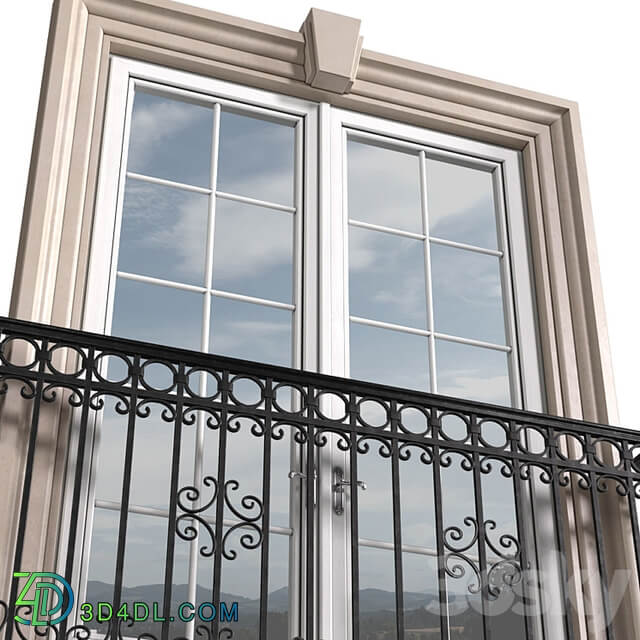 Classical front window with a French balcony.Classical Forged Fence. frame window