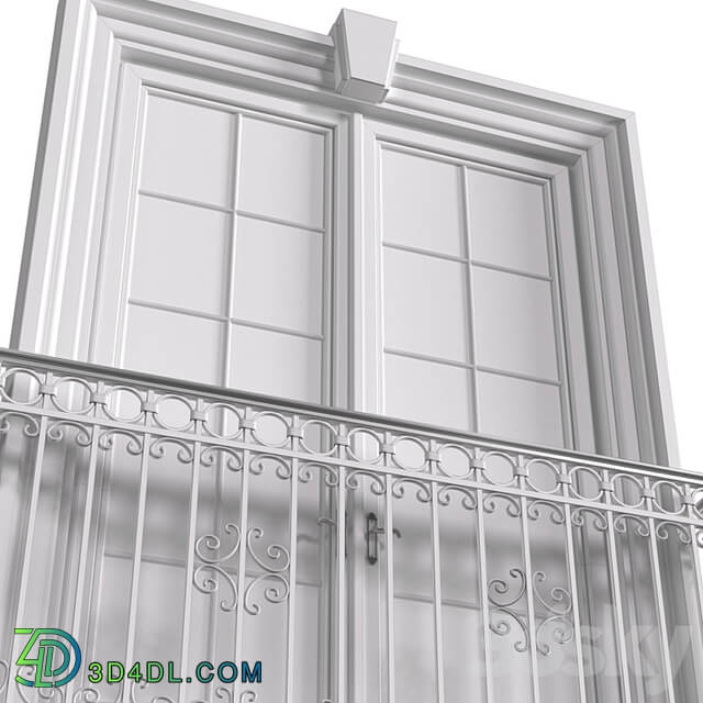 Classical front window with a French balcony.Classical Forged Fence. frame window