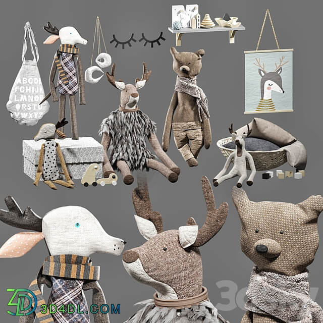 set of soft toys in scandinavian style