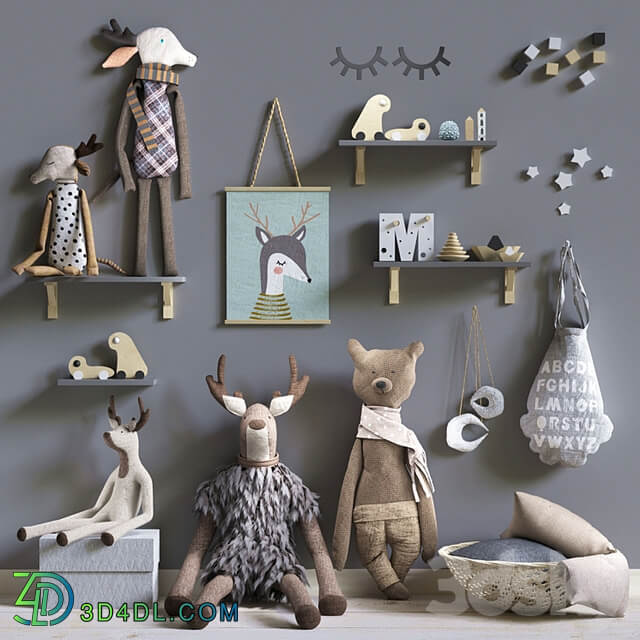 set of soft toys in scandinavian style