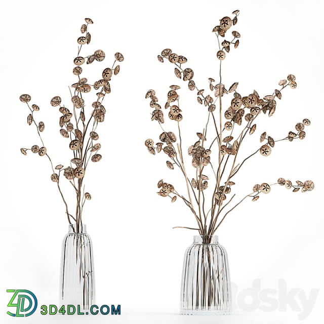 A set of flower bouquets in vases of dried flowers, palm branch, pampas grass, reed grass, hydrangea, thorns. 283